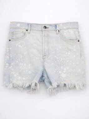 FRAME Le Slouch Denim Shorts 29 High Rise Waist Raw Frayed Hem Paint‎ Splatter